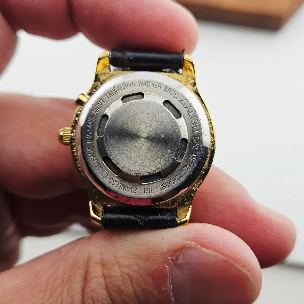 Vintage Armitron Sylvester & Tweety Bird Watch Black Leather Band Needs TLC
